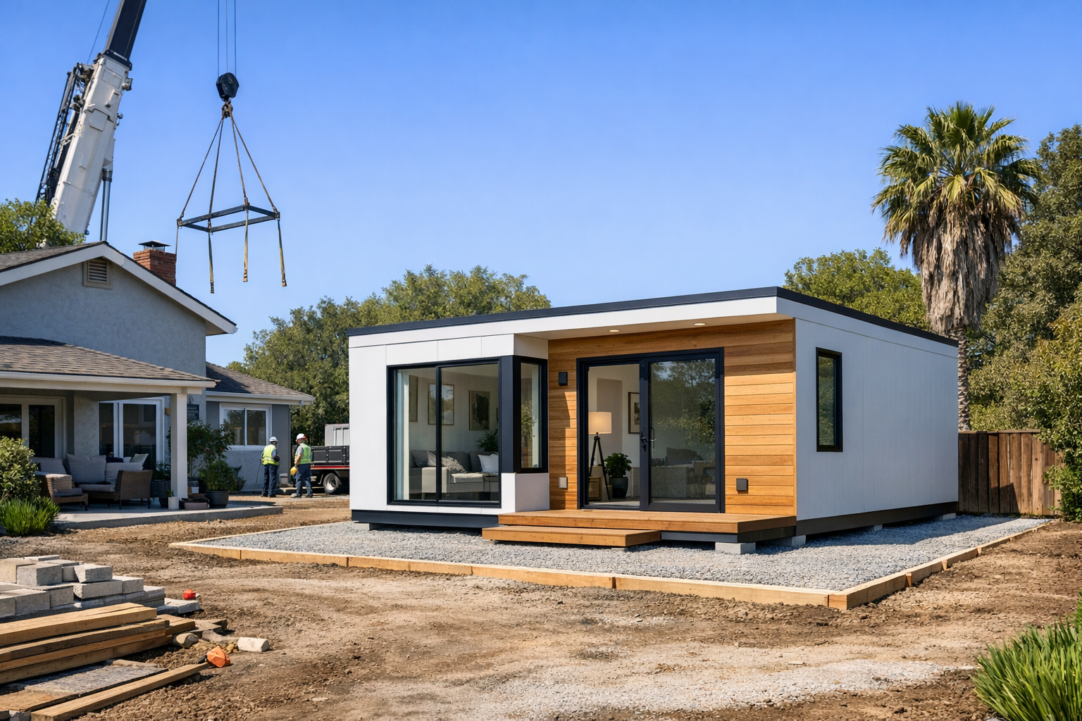 Modular ADU installation in a California backyard