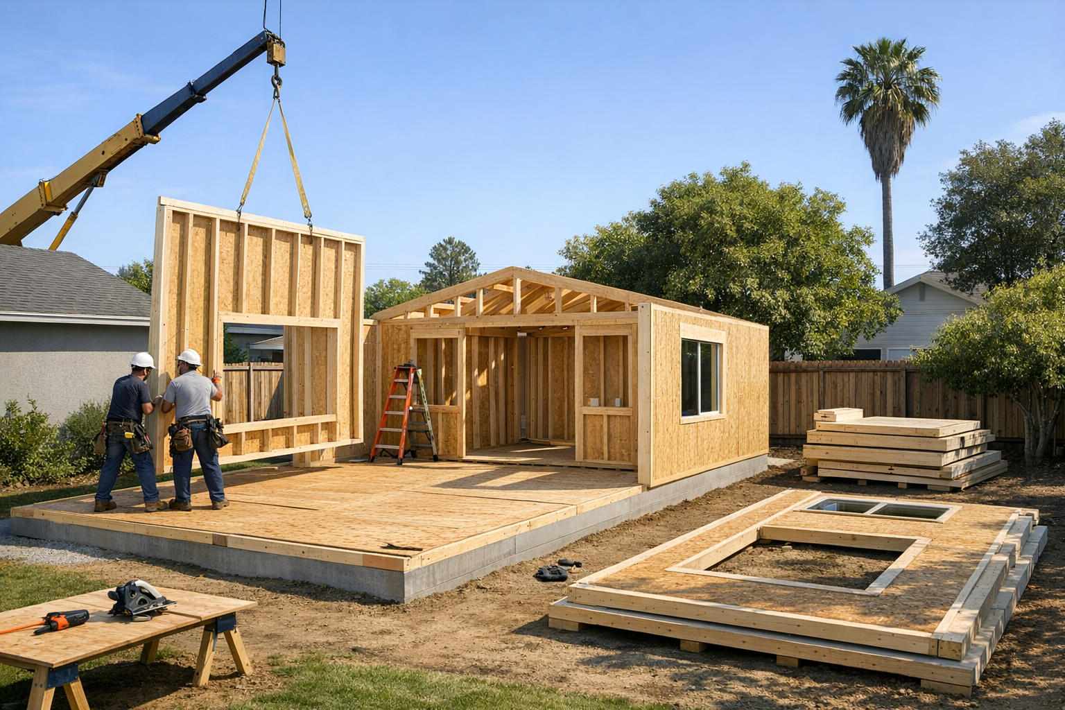 Panelized ADU assembly on a residential site